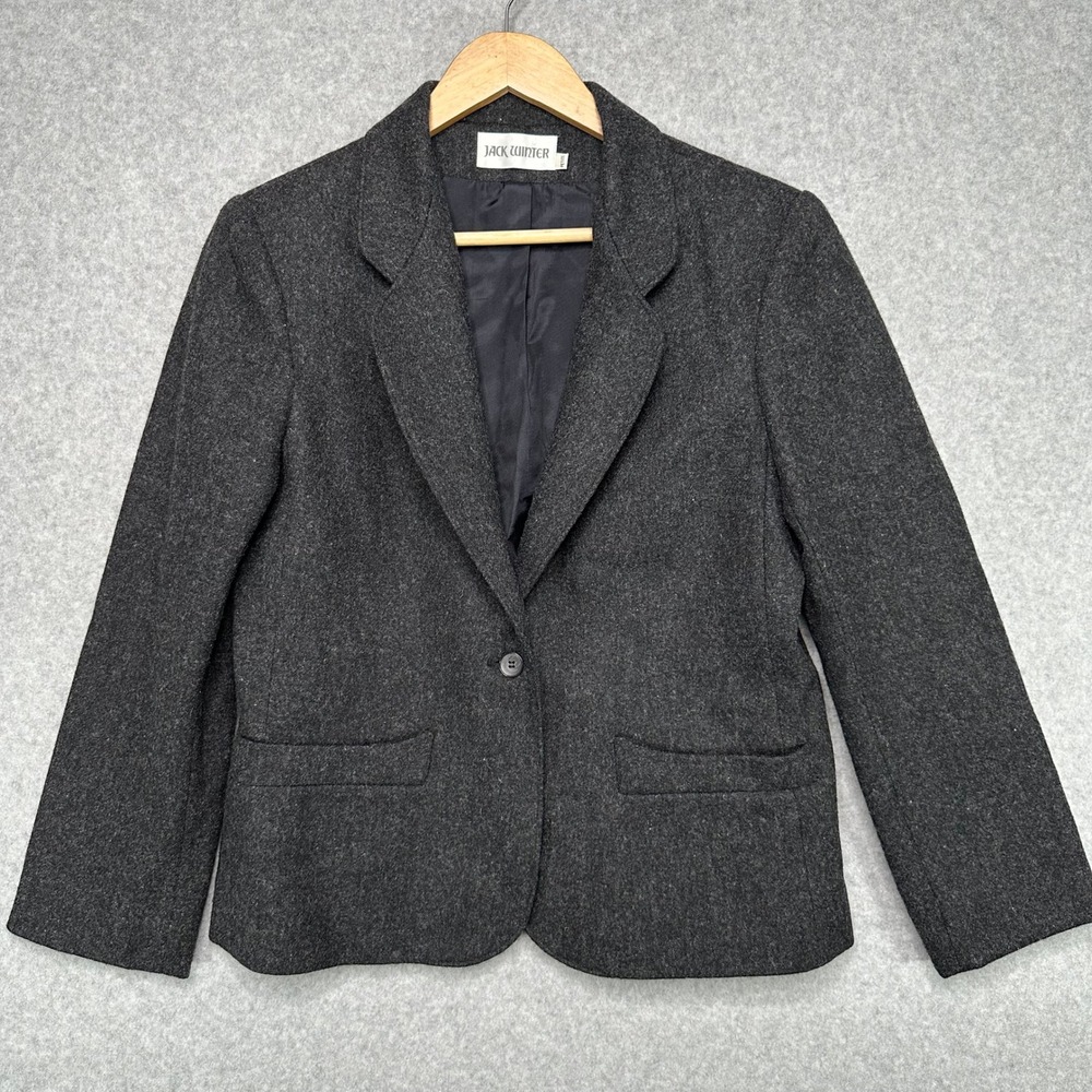 Vintage JACK WINTER Women Petite Blazer Jacket Gray Wool Blend‎ Size 12P